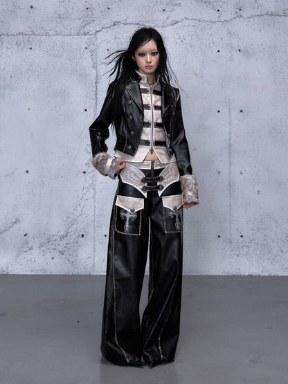 Fake Two Pieces Leather Trousers【s0000015542】