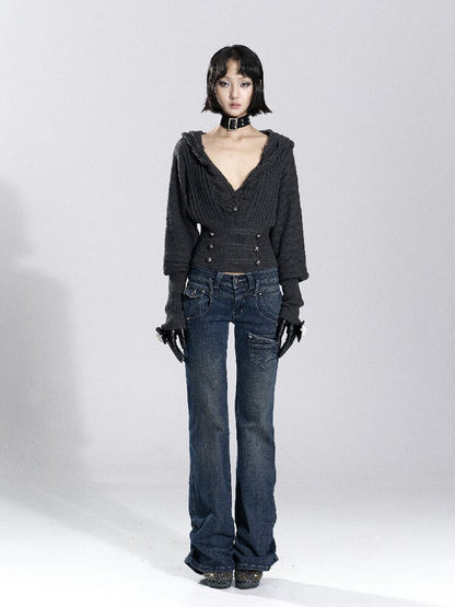 Vintage Hooded Knit Bat Sleeve Top【s0000018486】