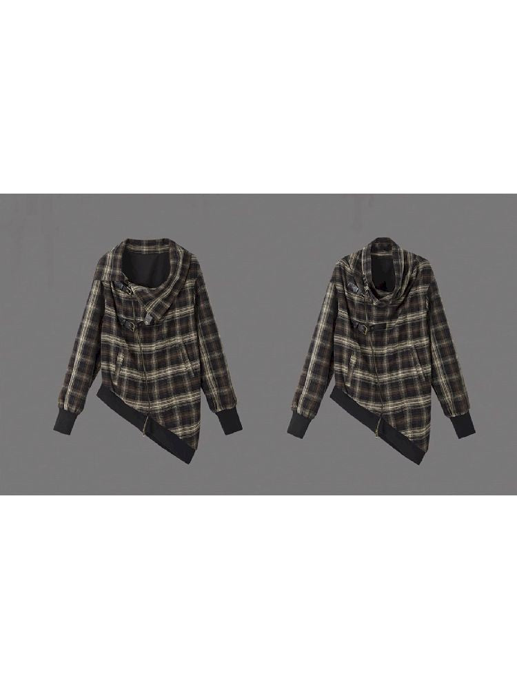 LOOSE PLAID ASYMMETRICAL SWEATER JACKET [S0000010326]