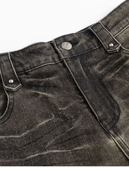 Riveted Distressed Dirty Dye Denim Pants【s0000019246】