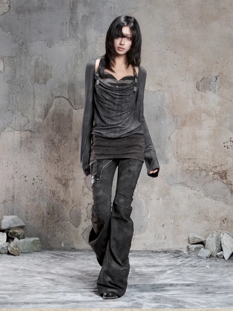 Off-Shoulder Ruffled Mid-Length Slimming Punk Top【s0000014124】