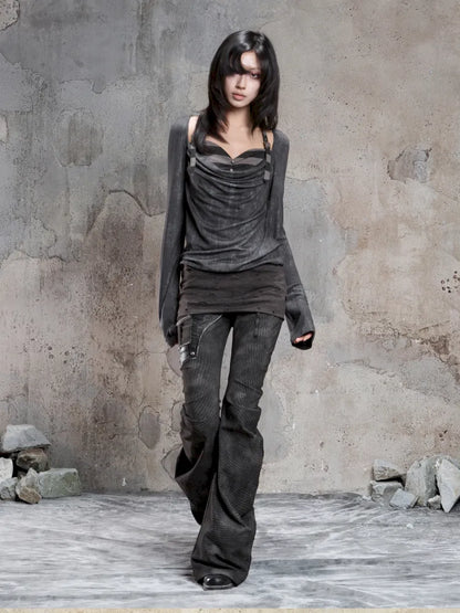 Off-Shoulder Ruffled Mid-Length Slimming Punk Top【s0000014124】