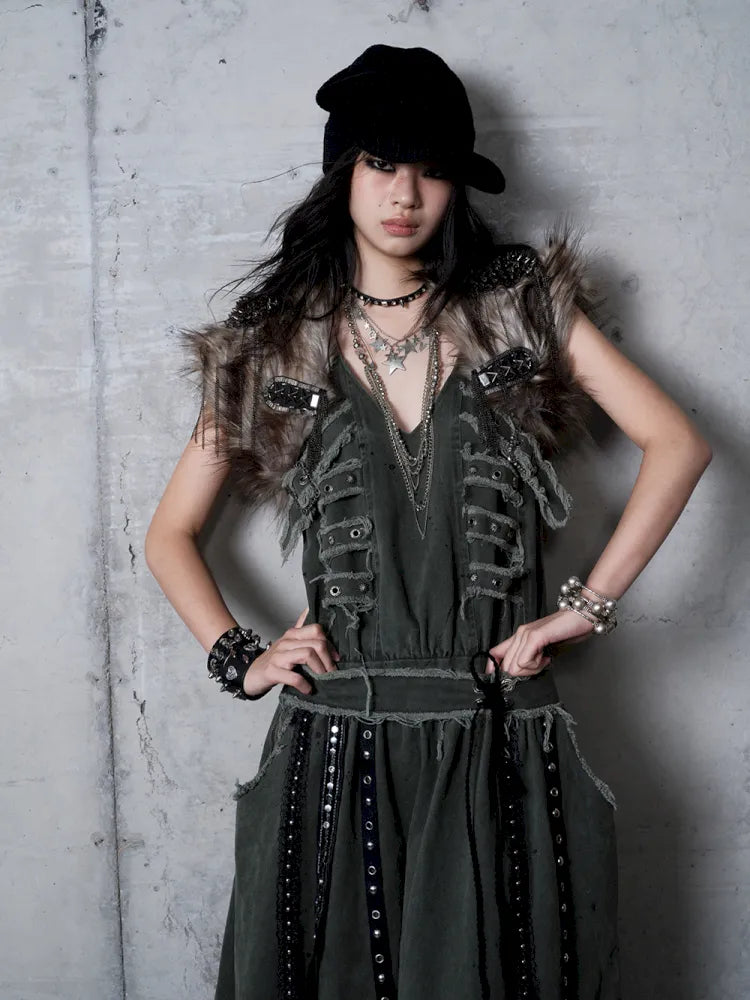 Punk Studded Fuzzy Mini Jacket【s0000014113】