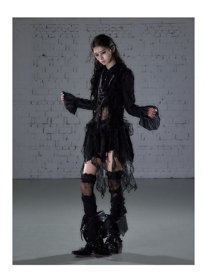 Openwork Lace Irregular Shirt Dress【s0000015941】