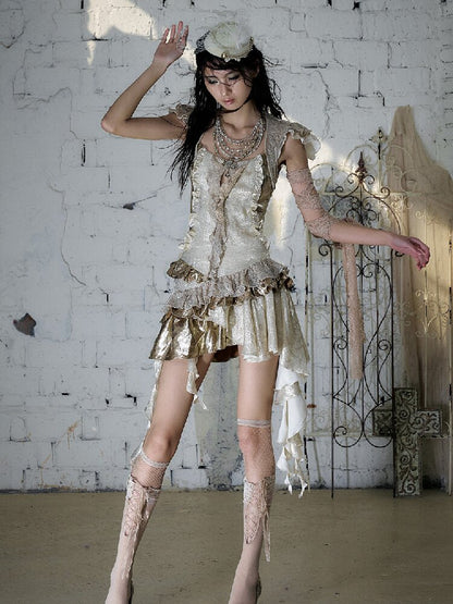 Baroque Satin Ruffle Two Piece Dress【s0000016996】