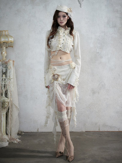 Vintage Lace Asymmetrical Shirt【s0000017987】