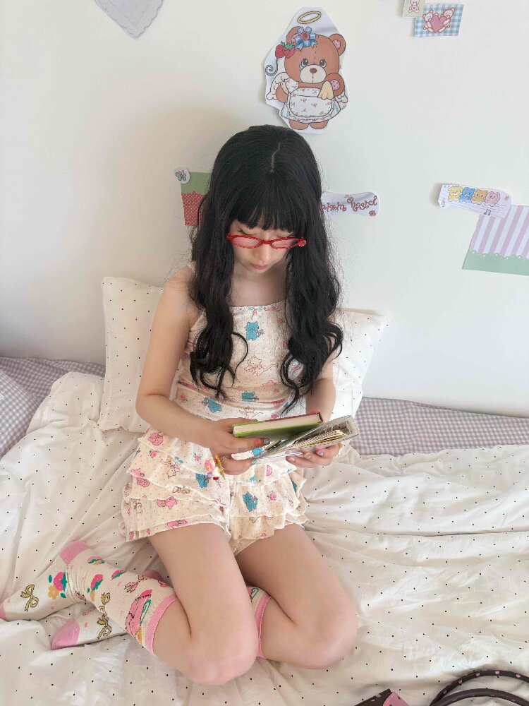 Cat Rose Print Cake Skirt Shorts【s0000017513】