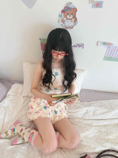 Cat Rose Print Cake Skirt Shorts【s0000017513】