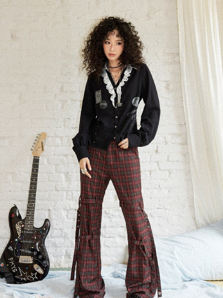 Plaid Cut Slightly Flared Fit Pants【s0000017898】