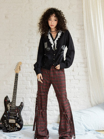 Plaid Cut Slightly Flared Fit Pants【s0000017898】