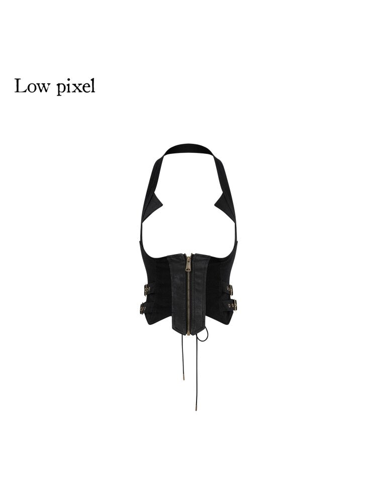 Black Deconstructed Leather Vest【s0000015603】