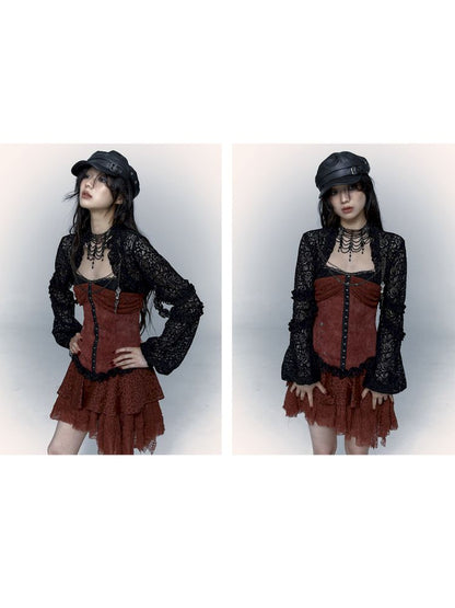 Lantern Sleeve Shoulder Lace Ultra Short Blouse【s0000009003】