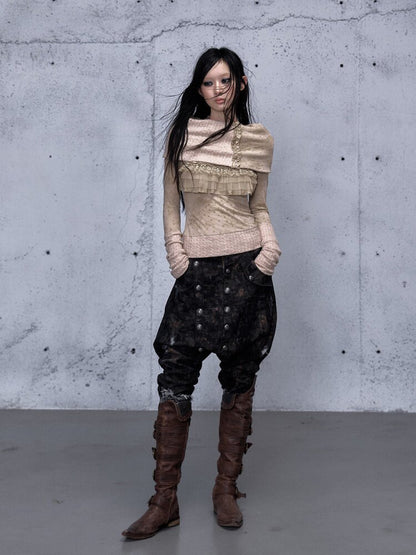 Washed Ripped Denim Harem Pants【s0000015549】