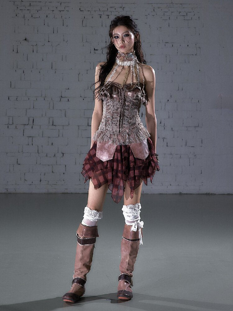Patchwork Lace Satin Short Corset【s0000016204】