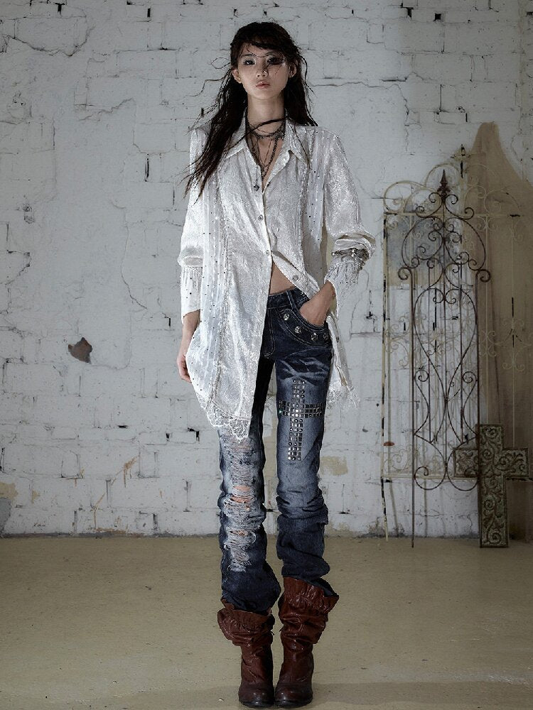 Baroque Chain Satin Long Shirt【s0000017240】
