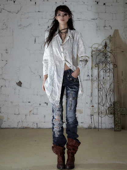 Baroque Chain Satin Long Shirt【s0000017240】