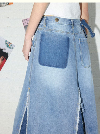 Irregular splicing denim back dress【s0000012431】