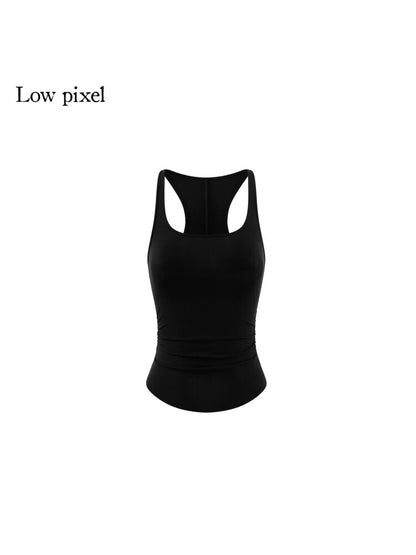 Black U-Neck Lyocell Strap Vest【s0000015601】
