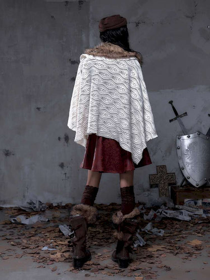 Knit Fur Collar Shawl Cape【s0000014659】
