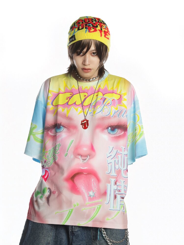 Dopamine Y2k Yabi Print T-shirt【s0000015890】