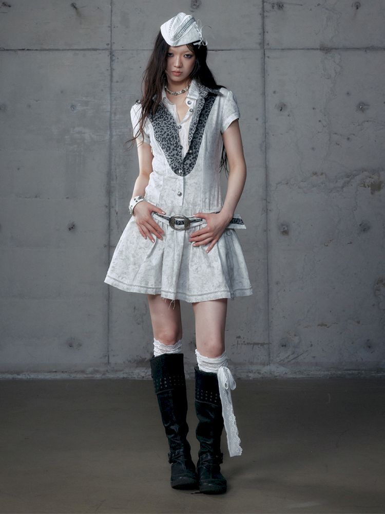Short Sleeve Fake Two Piece Spliced Shirt Dress【s0000013466】