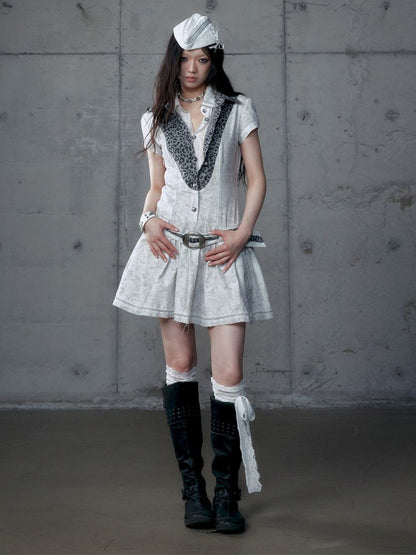 Short Sleeve Fake Two Piece Spliced Shirt Dress【s0000013466】