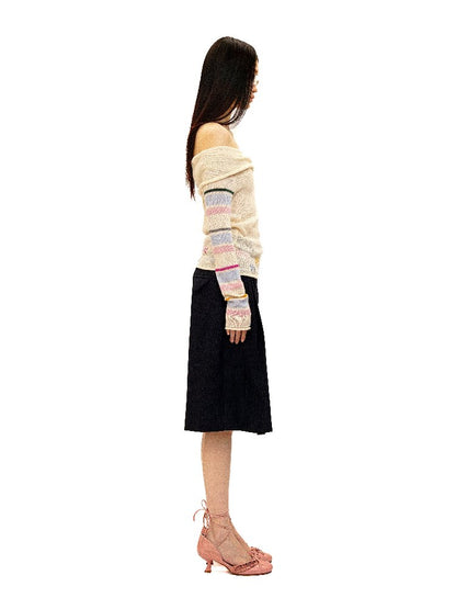Contrast Striped Bow Knit Sweater【s0000016109】