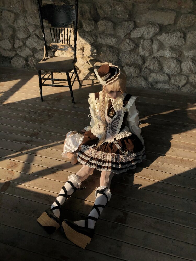 Bone Print Velvet Lace Corset Vest【s0000015613】