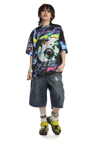 Dark Rock Lightning Print T-shirt【s0000015891】