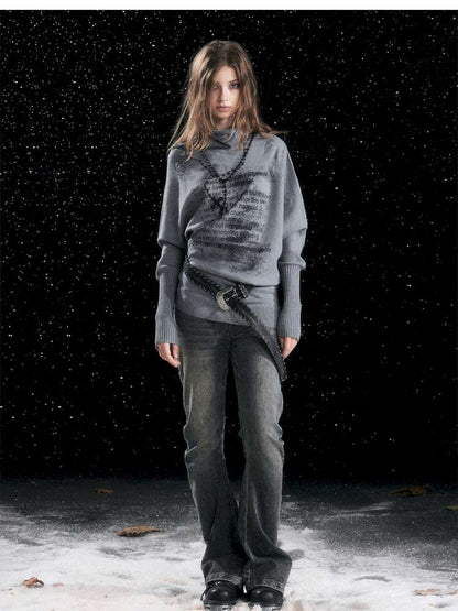 Graffiti Bat Sleeve Pleated Sweater【s0000014669】