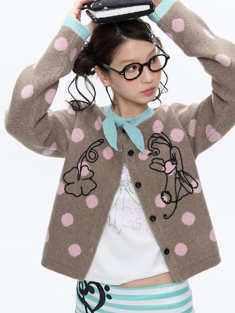 Contrasting Bow Polka Dot Sweater【s0000016382】