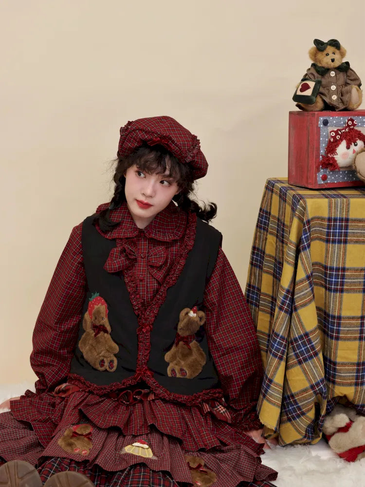 Cotton-trimmed plaid vest【s0000014171】