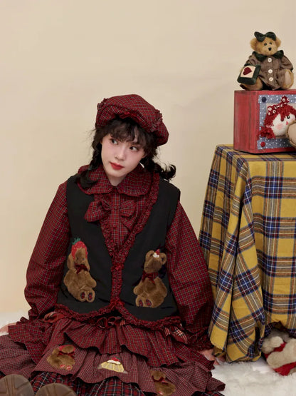 Cotton-trimmed plaid vest【s0000014171】