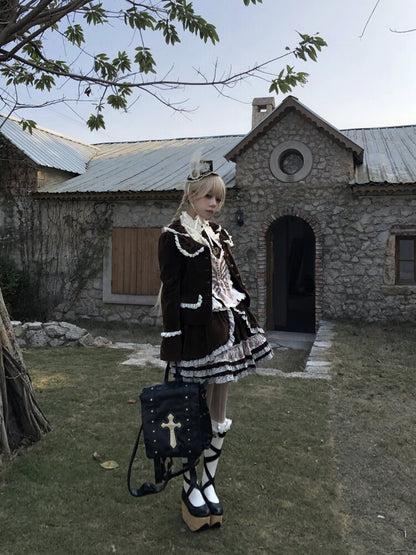 Vintage Brown Velvet Lace Blazer【s0000015616】