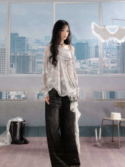 Plaid Ruffled Wide Leg Jeans【s0000016268】