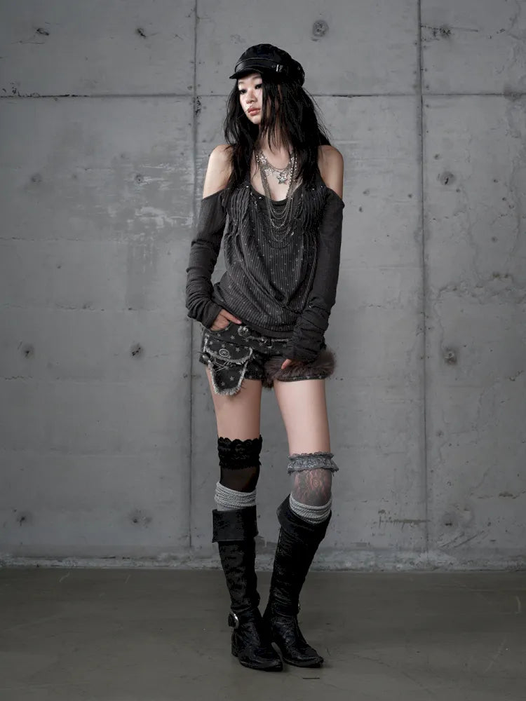 Off-Shoulder Long Sleeve Blouse【s0000014121】