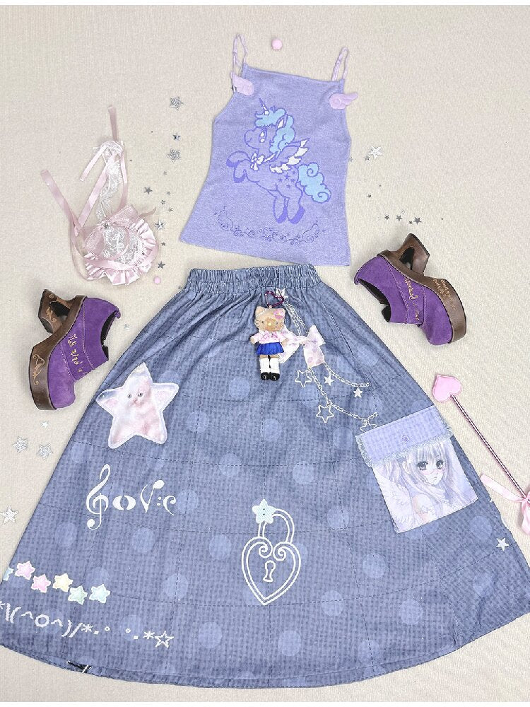 Faux Linen Polka Dot A-Line Skirt【s0000017131】