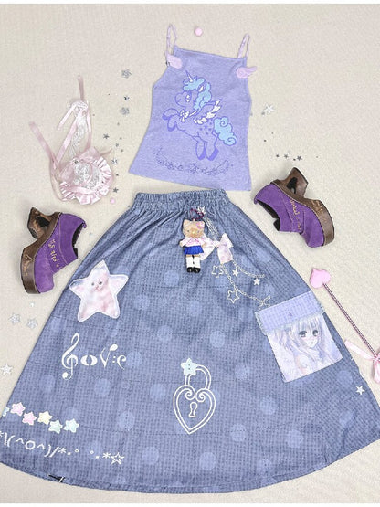 Faux Linen Polka Dot A-Line Skirt【s0000017131】