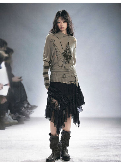 Lace Patchwork Irregular Mesh Skirt【s0000015449】