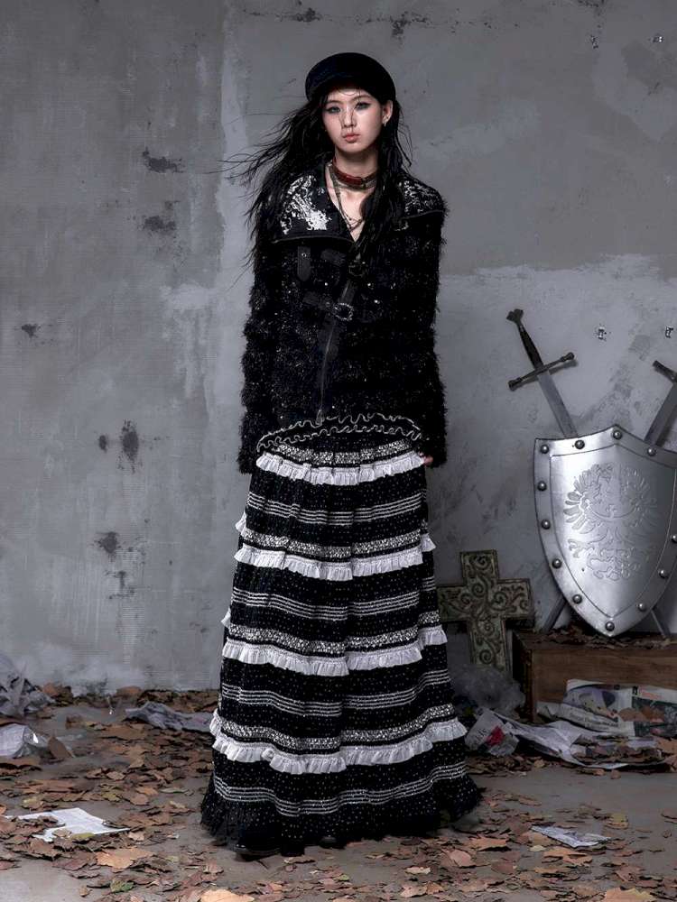 Patchwork Gathered A-Line Skirt【s0000014461】