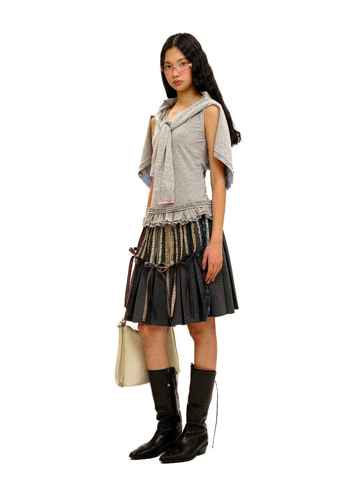 Fake Plaid Lace Pleated Skirt【s0000016088】