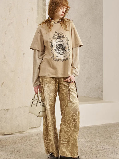 Oversized Faux Two-Piece Long-Sleeve T-Shirt【s0000014047】