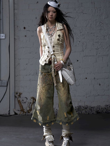 Slimming faux two-piece vest halter top【s0000012798】