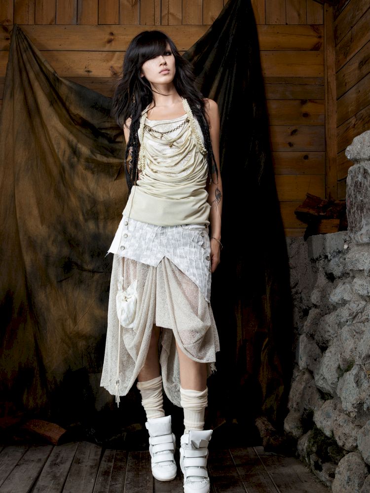 Patchwork Versatile Mesh Asymmetric Skirt【s0000013898】