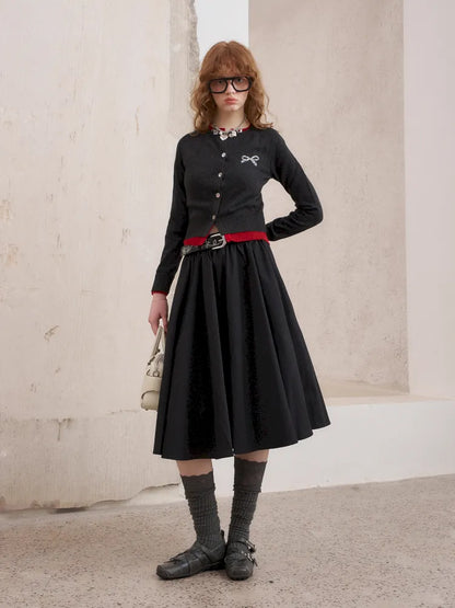 Wide-Skirted Pleated Midi Skirt【s0000014083】