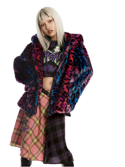 Y2K Leopard Print Cool Fur Hooded Jacket【s0000014911】