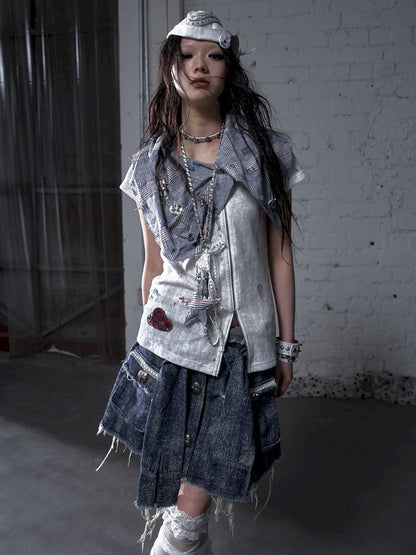 Hooded washed denim shirt dress skirt【s0000012784】
