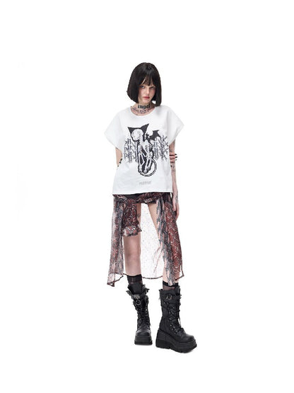 Cat Bone Print Patchwork Top【s0000017718】