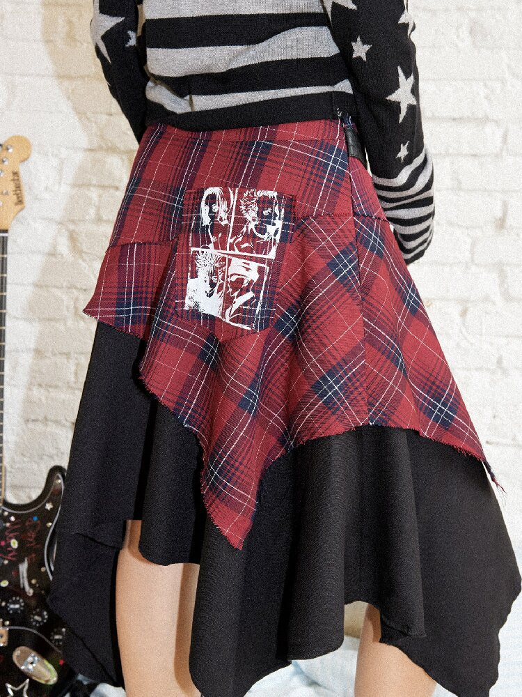 Punk Plaid Patchwork Irregular Skirt【s0000017899】