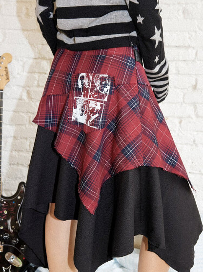 Punk Plaid Patchwork Irregular Skirt【s0000017899】